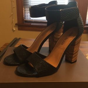 Black reptile / snakeskin sandal by Leila Stone